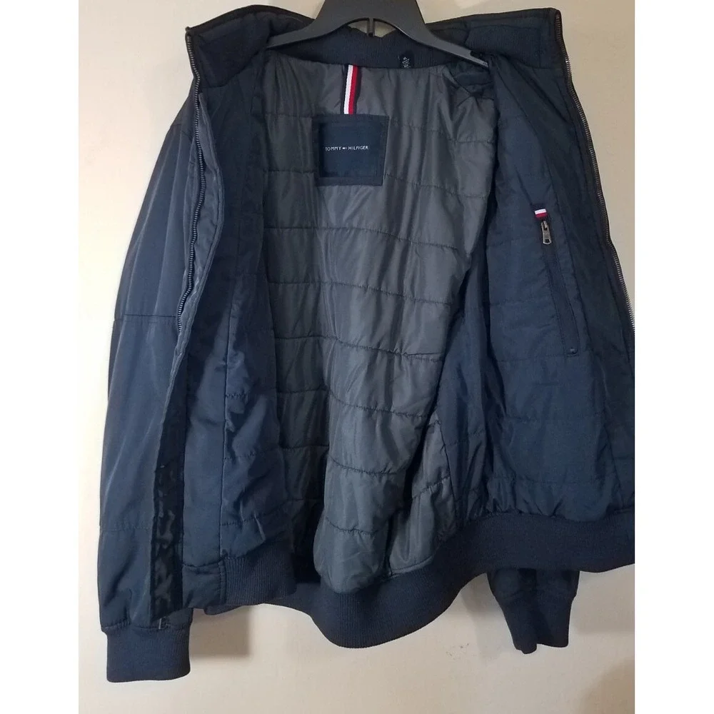 Tommy Hilfiger Performance Bomber Jacket Men XL Navy Blue‎ 6-Pocket Hooded